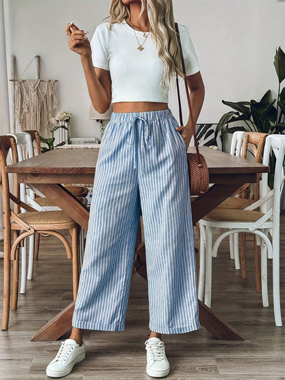 Stijlvolle gestreepte damesbroek met elastische tailleband – NOVA STRIPE