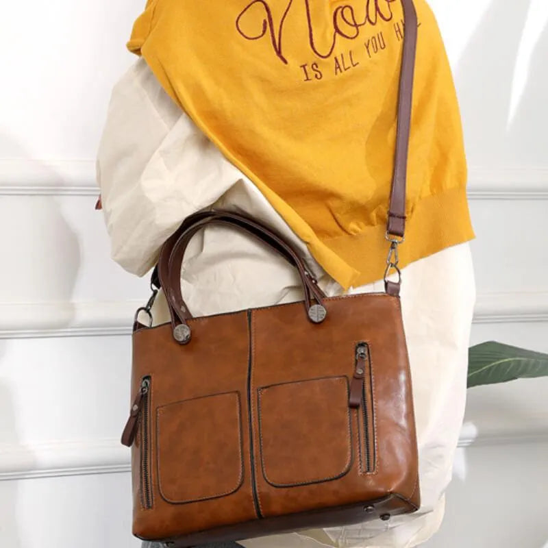 Leren schoudertas met vintage stijl voor dames – LUX - Glamorix