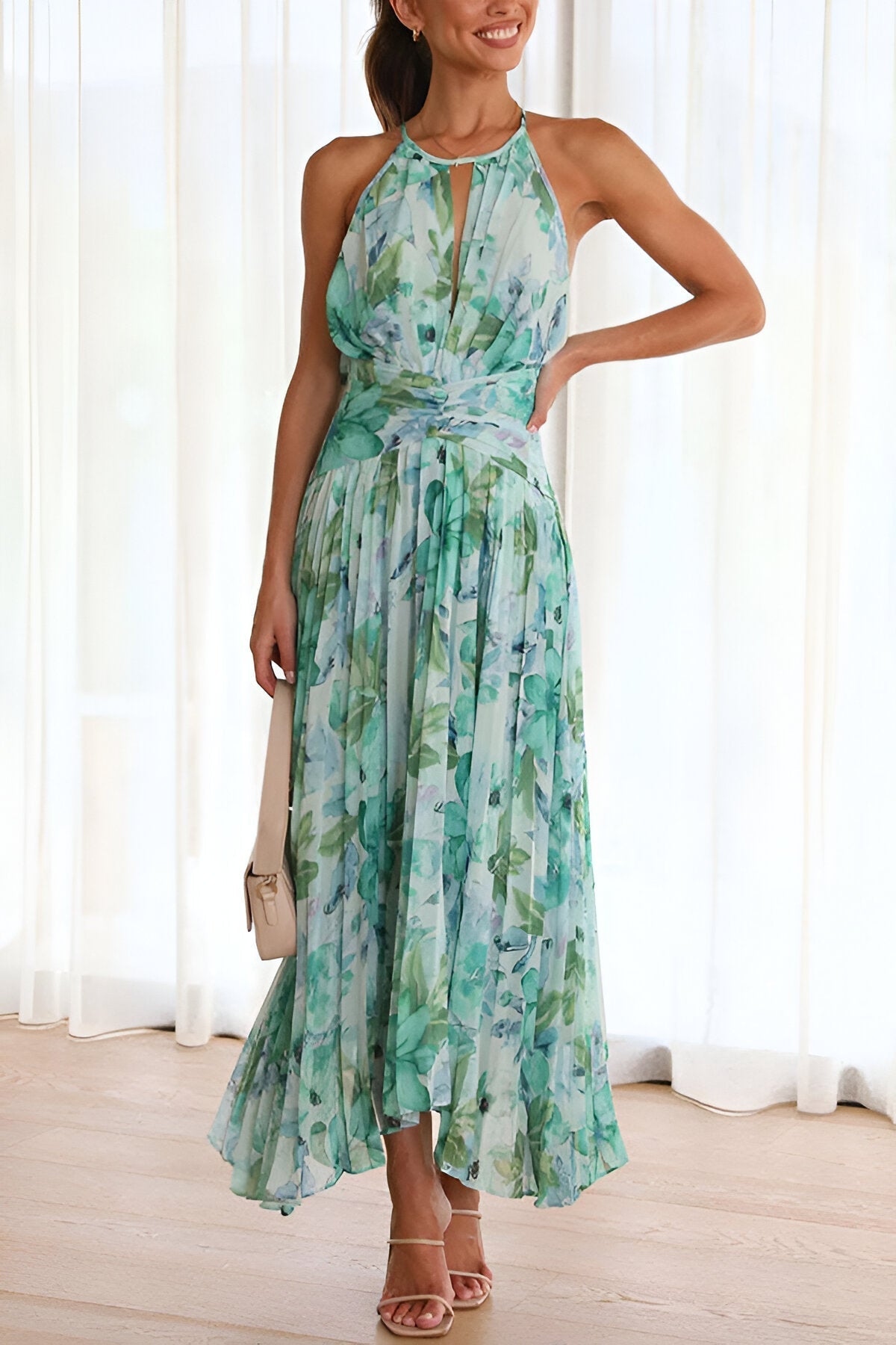 Zomerse Maxi-jurk met Elegante Plissé en Verspringende Bloemenprint – LUNA BELLE - Glamorix