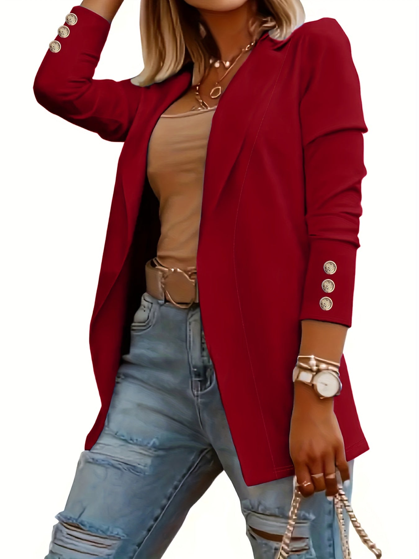 Stijlvolle Damesblazer met Verstelbare Mouwen voor Professionele Kleding – LIA LUXE - Glamorix