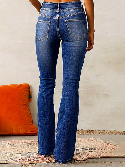 High waist flared damesjeans met dubbele knoopsluiting – RIVIA FLARE - Glamorix