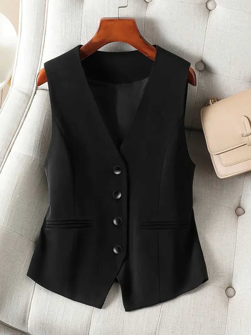 Modieus getailleerd gilet met diepe V-hals – VELIORA - Glamorix