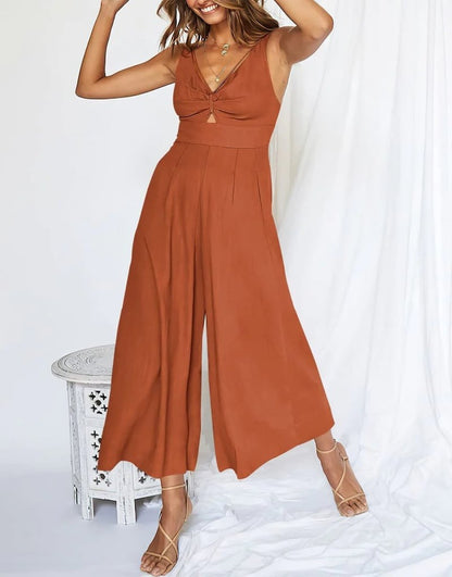 Mouwloze dames jumpsuit met wijde pijpen en elegante snit – SEREIA FLOW - Glamorix