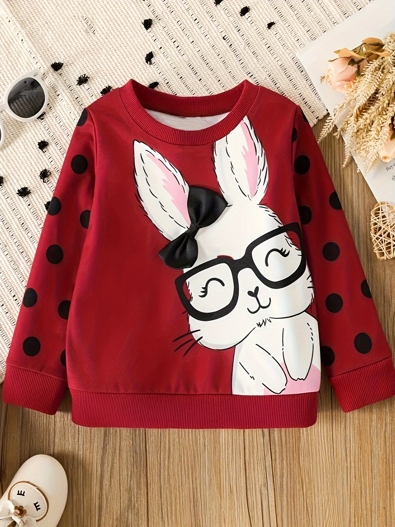 LILY - Toddler meisjes trui met konijn en stippenprint