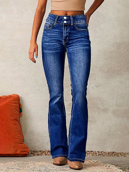 High waist flared damesjeans met dubbele knoopsluiting – RIVIA FLARE - Glamorix