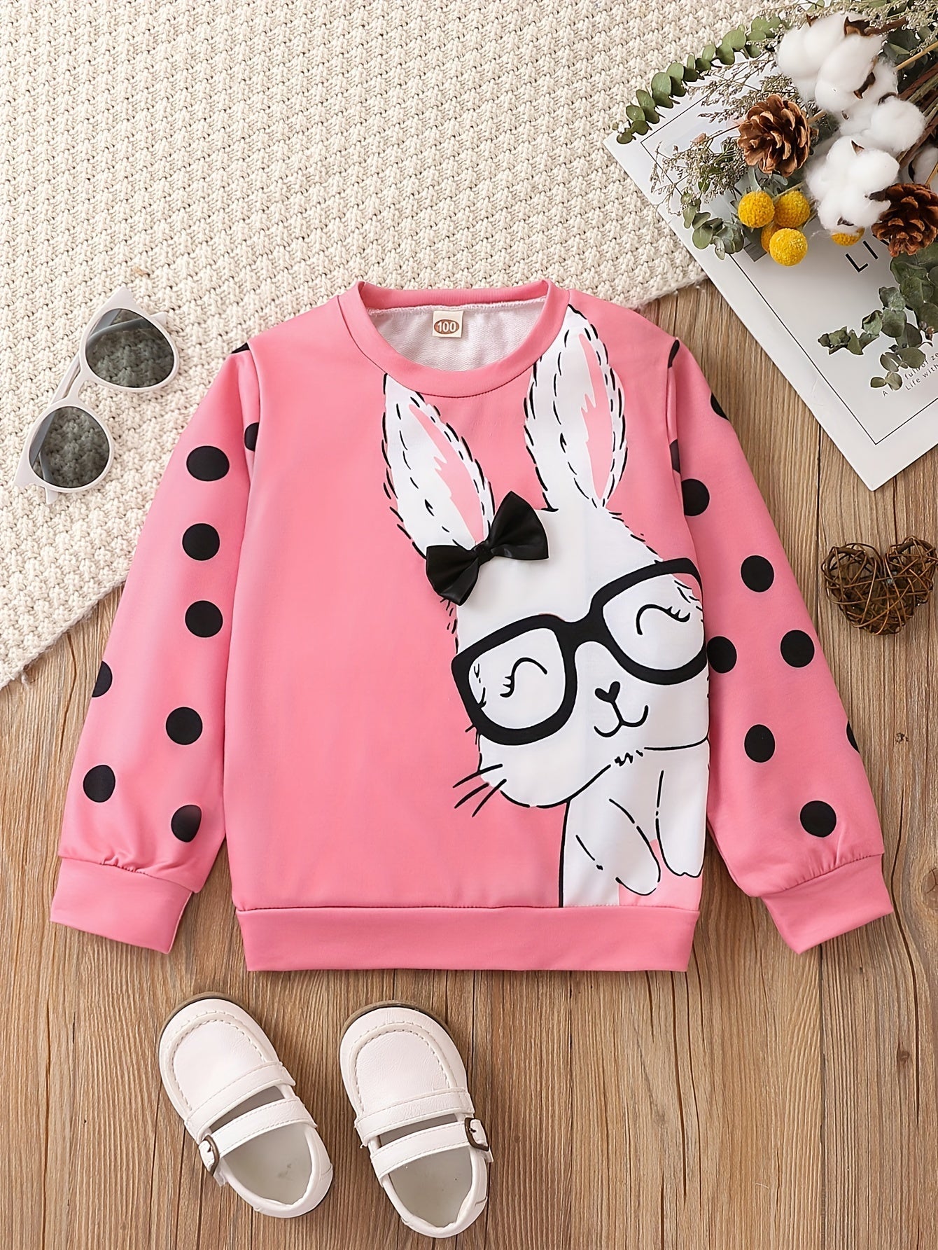 LILY - Toddler meisjes trui met konijn en stippenprint
