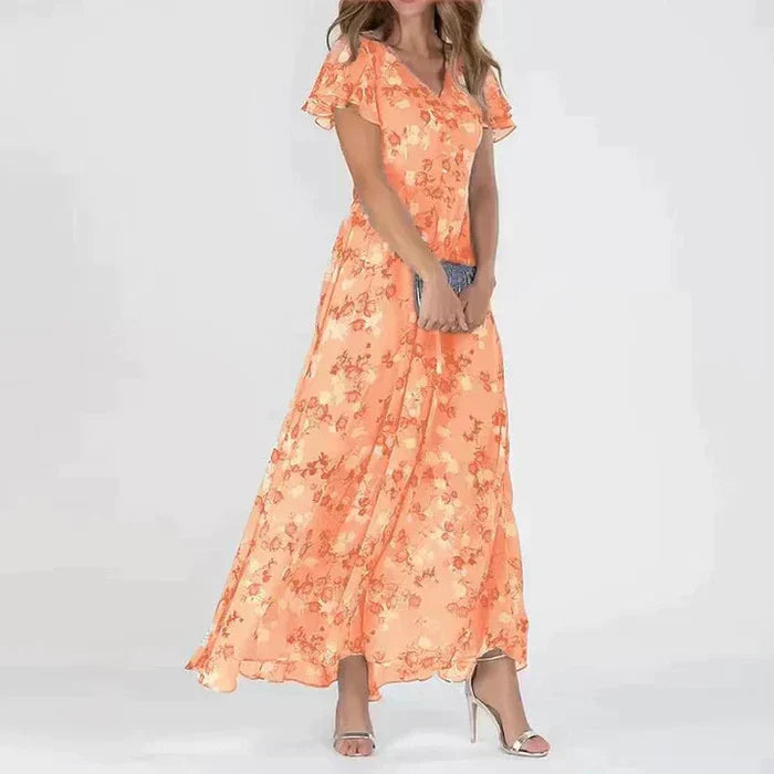 Vesna maxi-jurk met bloemenprint en v-hals voor dames – NOVA - Glamorix
