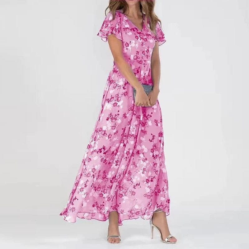 Zomerse Maxi Jurk met A-lijn Silhouet en Comfortabele Pasvorm voor Dames – LUNA FLOW - Glamorix