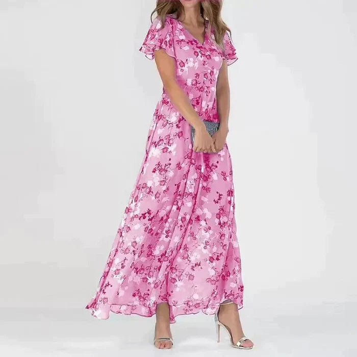 Vesna maxi-jurk met bloemenprint en v-hals voor dames – NOVA - Glamorix