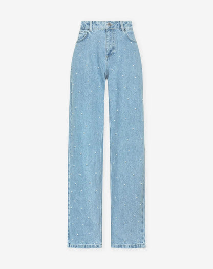 LUNA - Damesjeans met glitterdetail en hoge taille