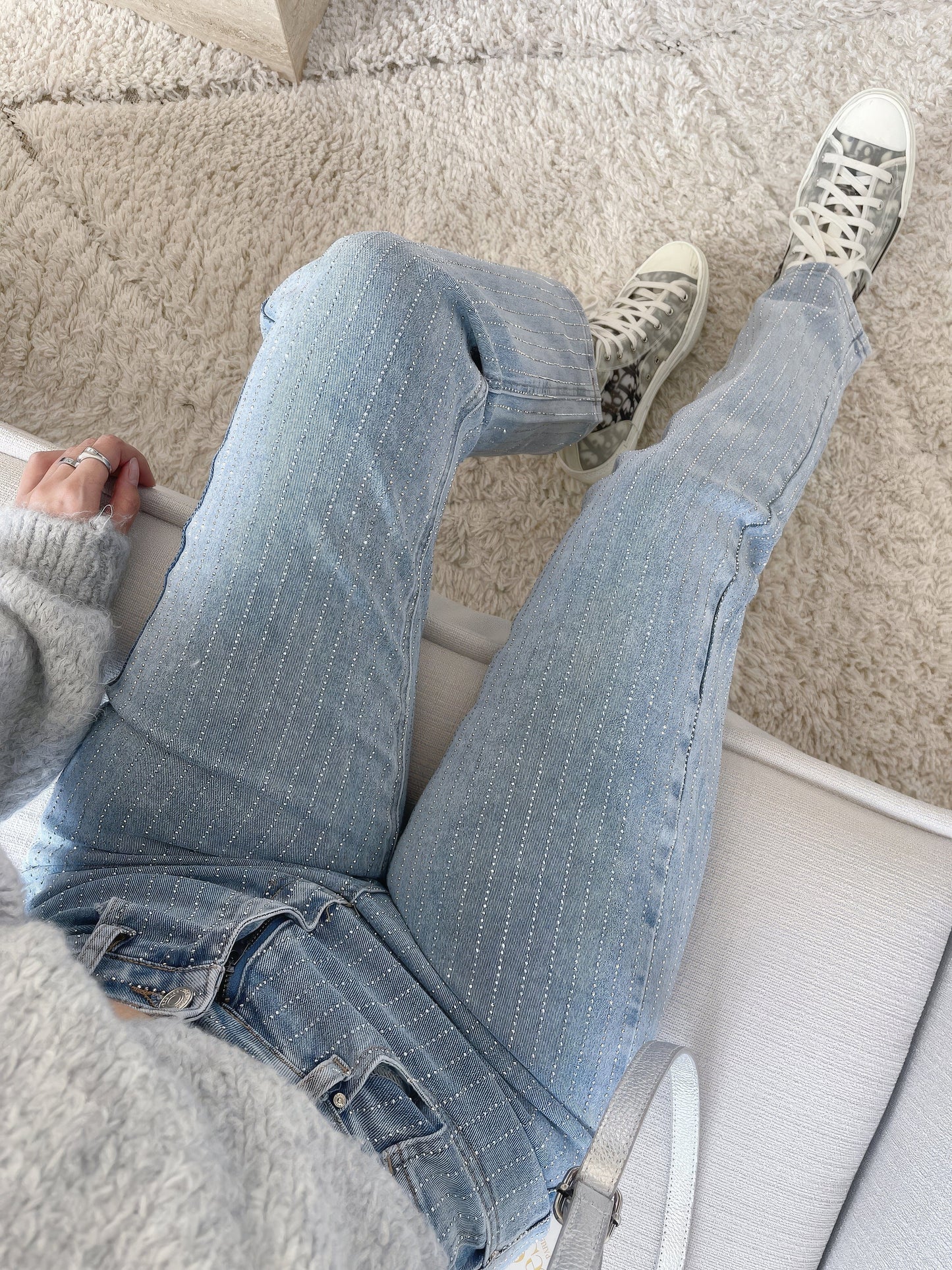 LUNA - Damesjeans met glitterdetail en hoge taille