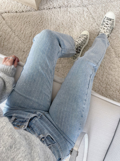 LUNA - Damesjeans met glitterdetail en hoge taille