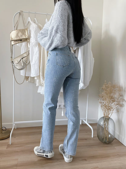 LUNA - Damesjeans met glitterdetail en hoge taille