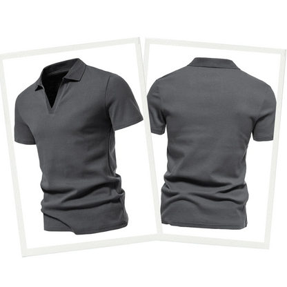 Herenpolo van Merino Wol met Korte Mouwen en V-hals voor Casual en Semi-Formele Gelegenheden – LORENZO CLASSIC - Glamorix
