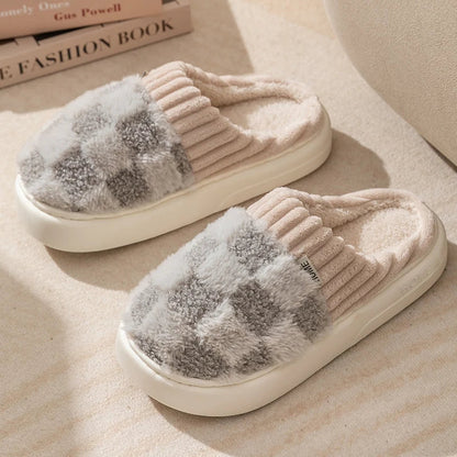 MAEVE - Geruite pluche pantoffels voor vrouwen