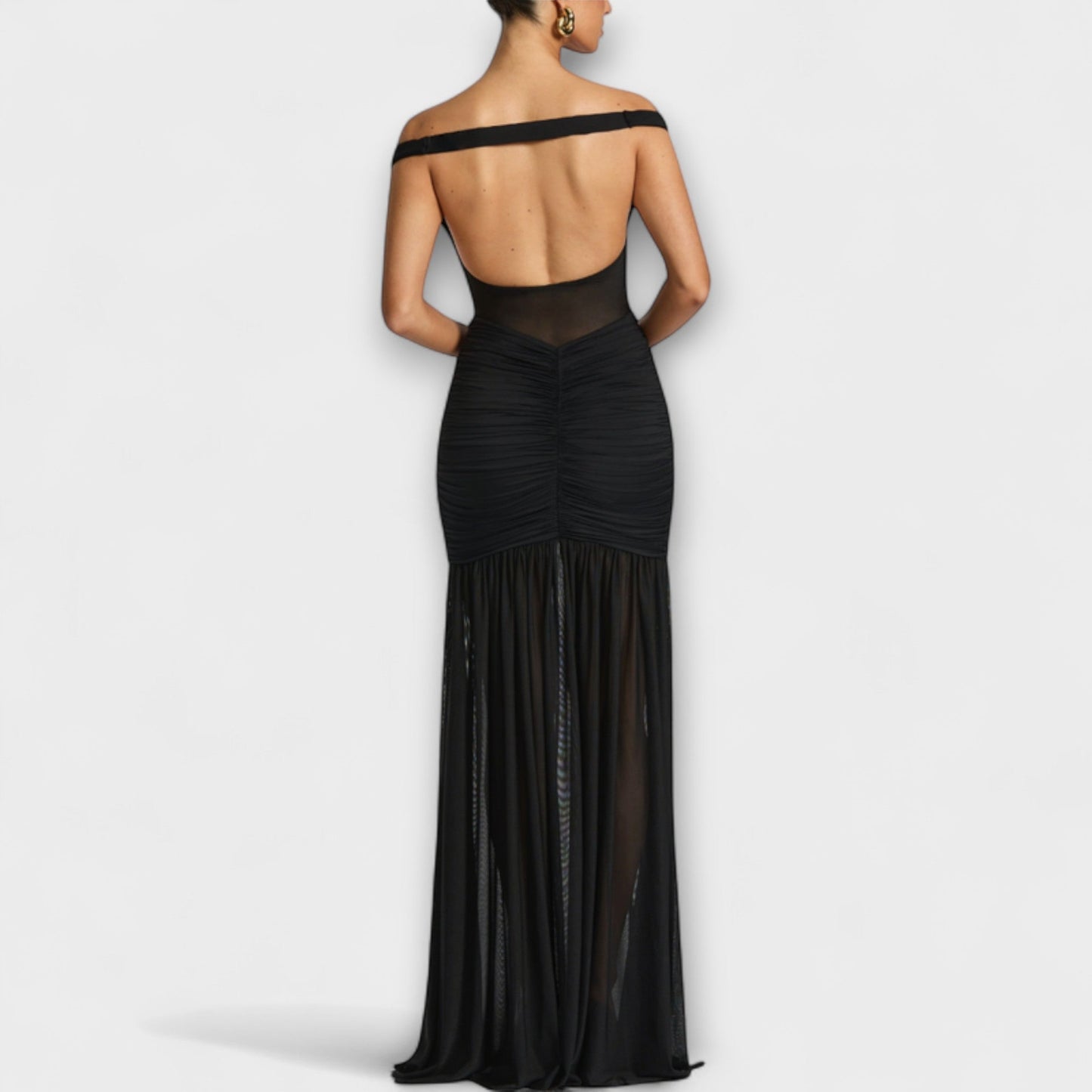 Elegante avondjurk met off-shoulder halslijn en hoge split – PRISAYA - Glamorix