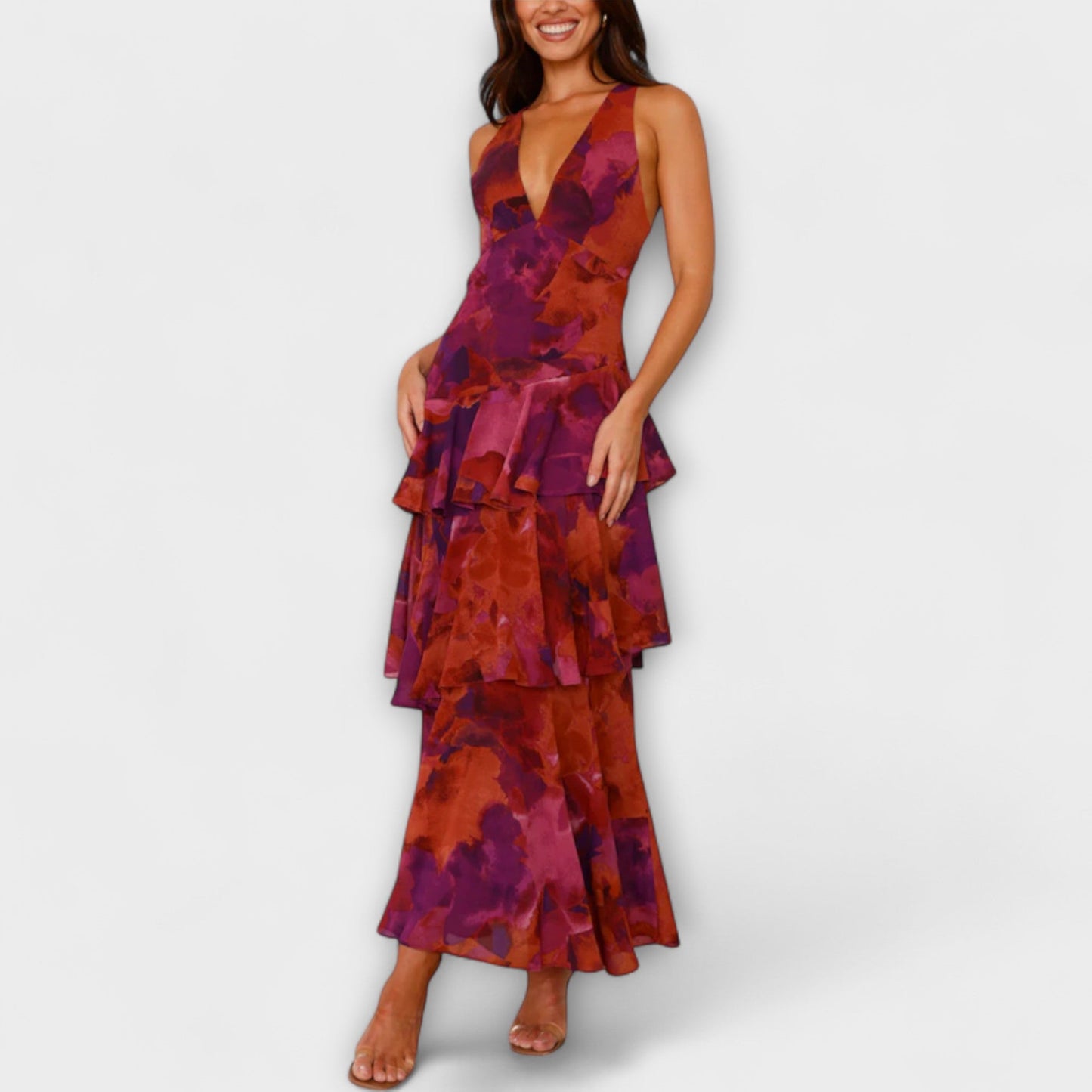 Zomerse dames maxi-jurk met diepe V-hals – ALENIA - Glamorix