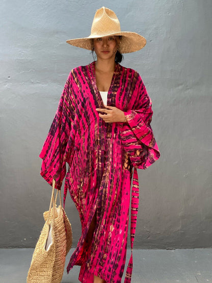 Lichtgewicht Strandkimono met Tie-Dye Print voor Zomerse Stijl – Aino - Glamorix