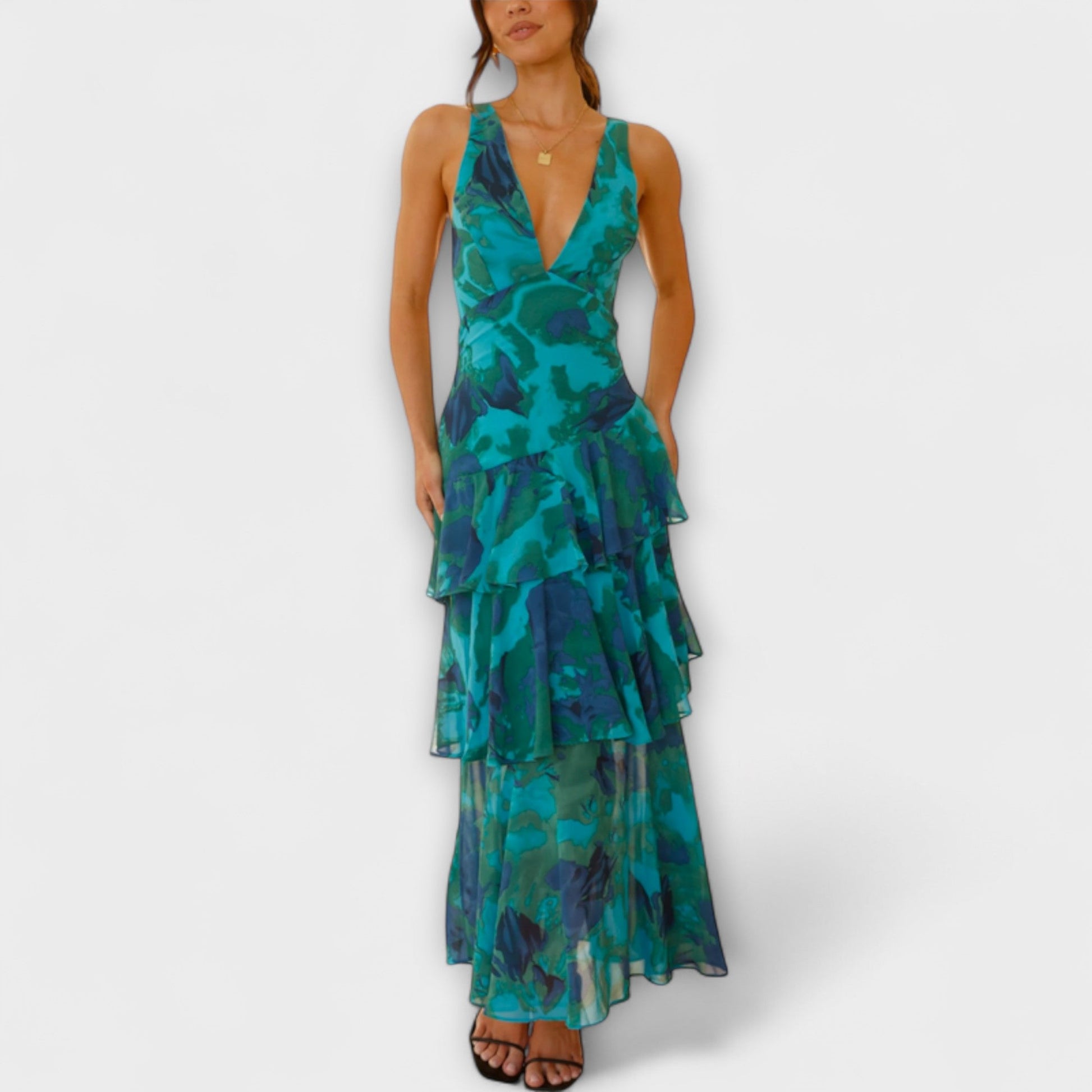 Zomerse dames maxi-jurk met diepe V-hals – ALENIA - Glamorix