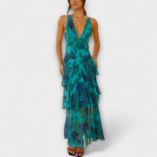 Zomerse dames maxi-jurk met diepe V-hals – ALENIA - Glamorix