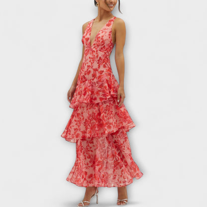 Zomerse dames maxi-jurk met diepe V-hals – ALENIA - Glamorix