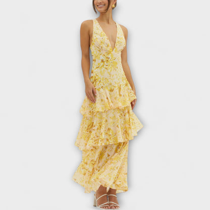 Zomerse dames maxi-jurk met diepe V-hals – ALENIA - Glamorix