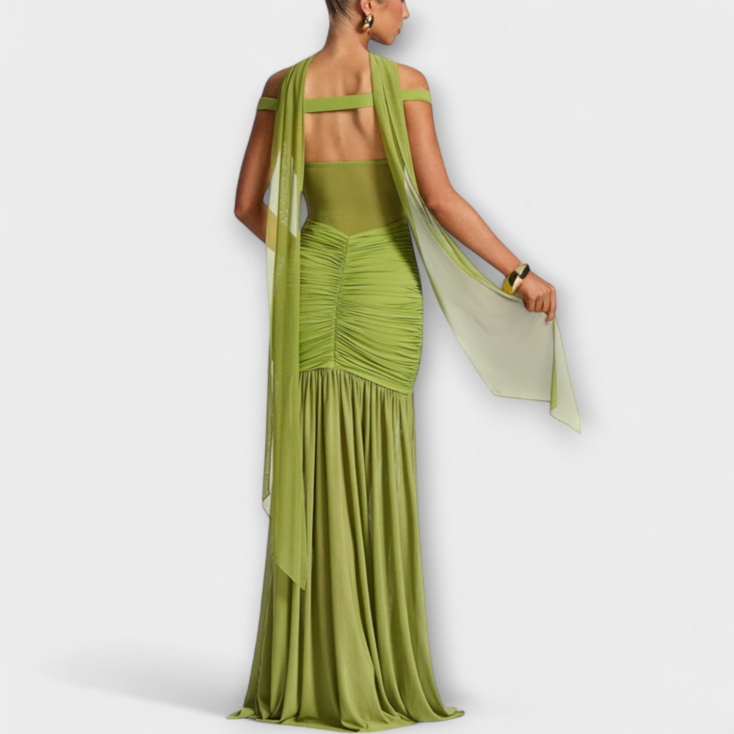 Elegante avondjurk met off-shoulder halslijn en hoge split – PRISAYA - Glamorix