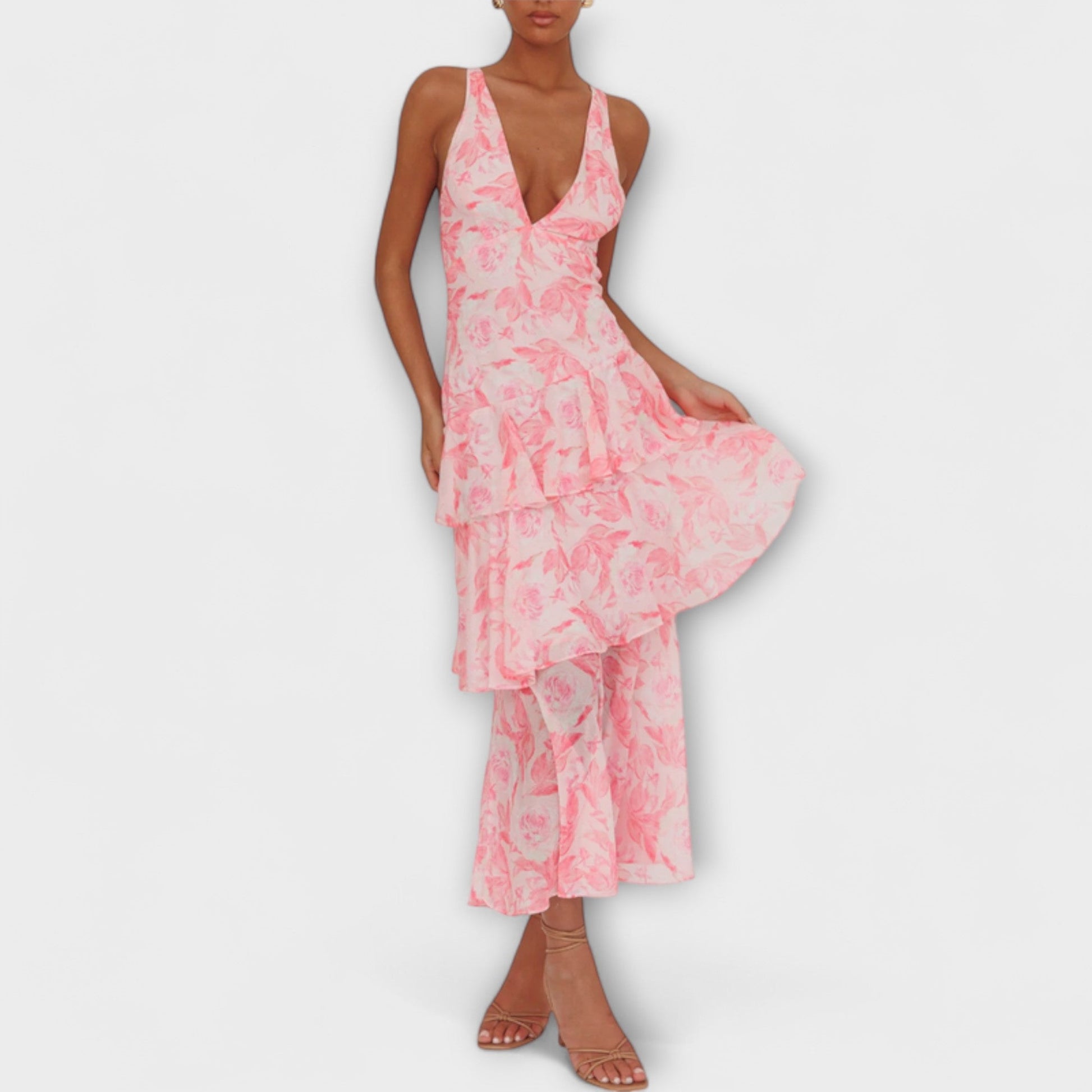 Zomerse dames maxi-jurk met diepe V-hals – ALENIA - Glamorix