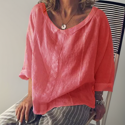 Luchtig losvallend dames T-shirt met V-hals – Aurelienne Top - Glamorix