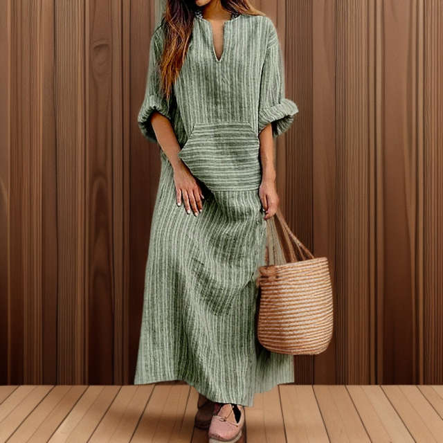 Lange damesjurk met casual pasvorm en handig voorvak – ElayaForm Dress - Glamorix