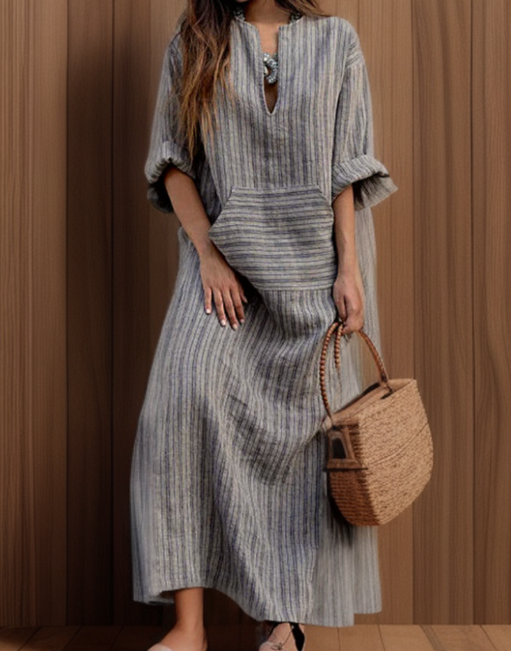 Lange damesjurk met casual pasvorm en handig voorvak – ElayaForm Dress - Glamorix