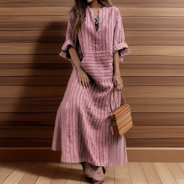Lange damesjurk met casual pasvorm en handig voorvak – ElayaForm Dress - Glamorix