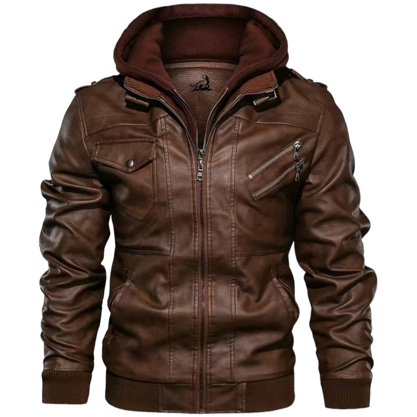 CADE - Leren jack met capuchon en ritssluiting voor een stoere look