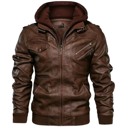 CADE - Leren jack met capuchon en ritssluiting voor een stoere look