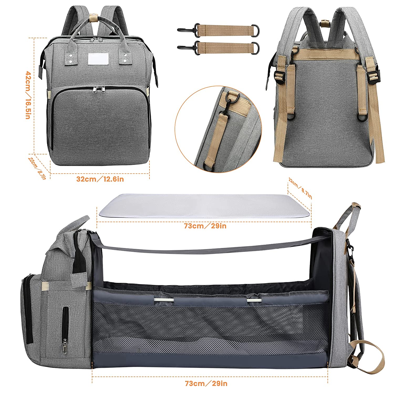 Multifunctionele luierrugzak met uitklapbaar babynest – NOMI NESTPACK - Glamorix