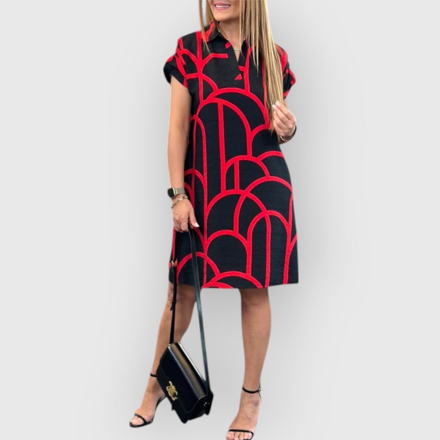 Rechte damesjurk met polokraag en korte mouw – BLANIKA - Glamorix