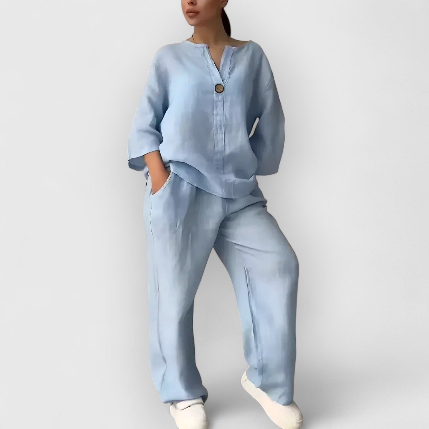 Stijlvolle dames co-ord set met tuniek en wijde broek – LUNÉA - Glamorix