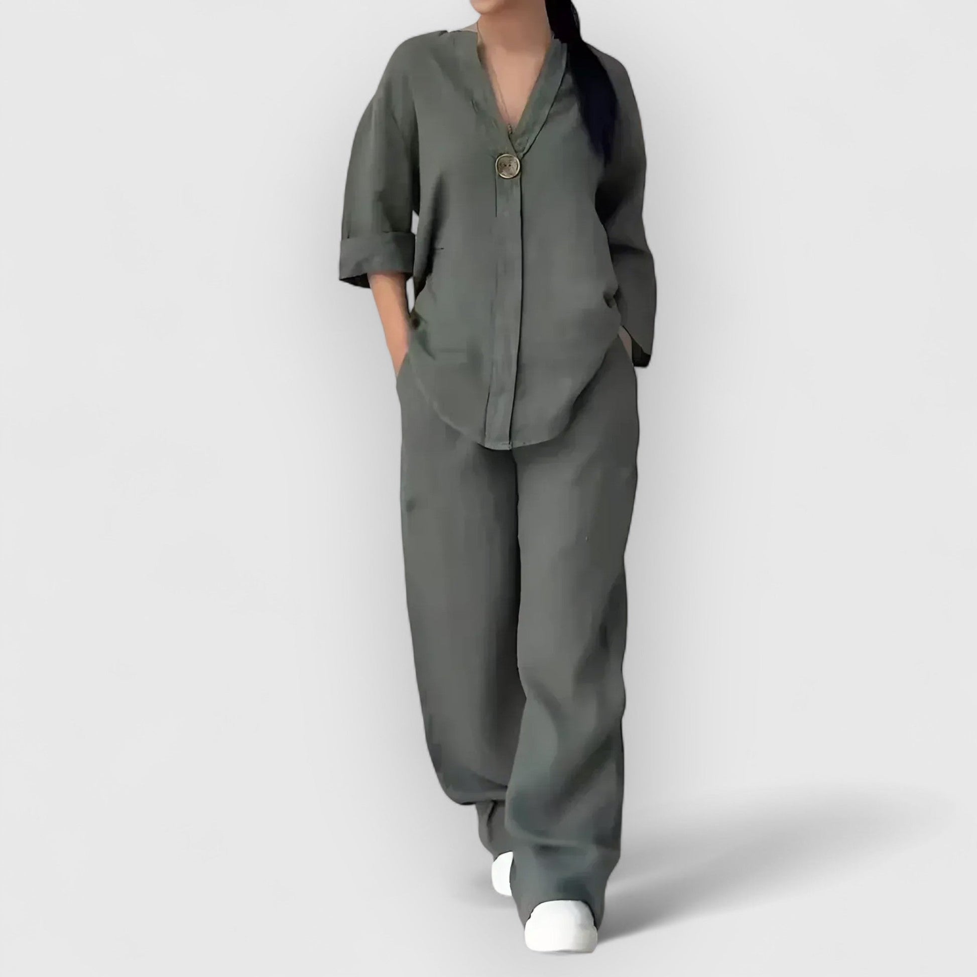 Stijlvolle dames co-ord set met tuniek en wijde broek – LUNÉA - Glamorix