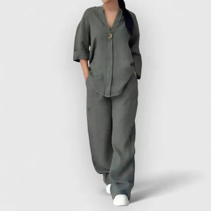 Stijlvolle dames co-ord set met tuniek en wijde broek – LUNÉA - Glamorix