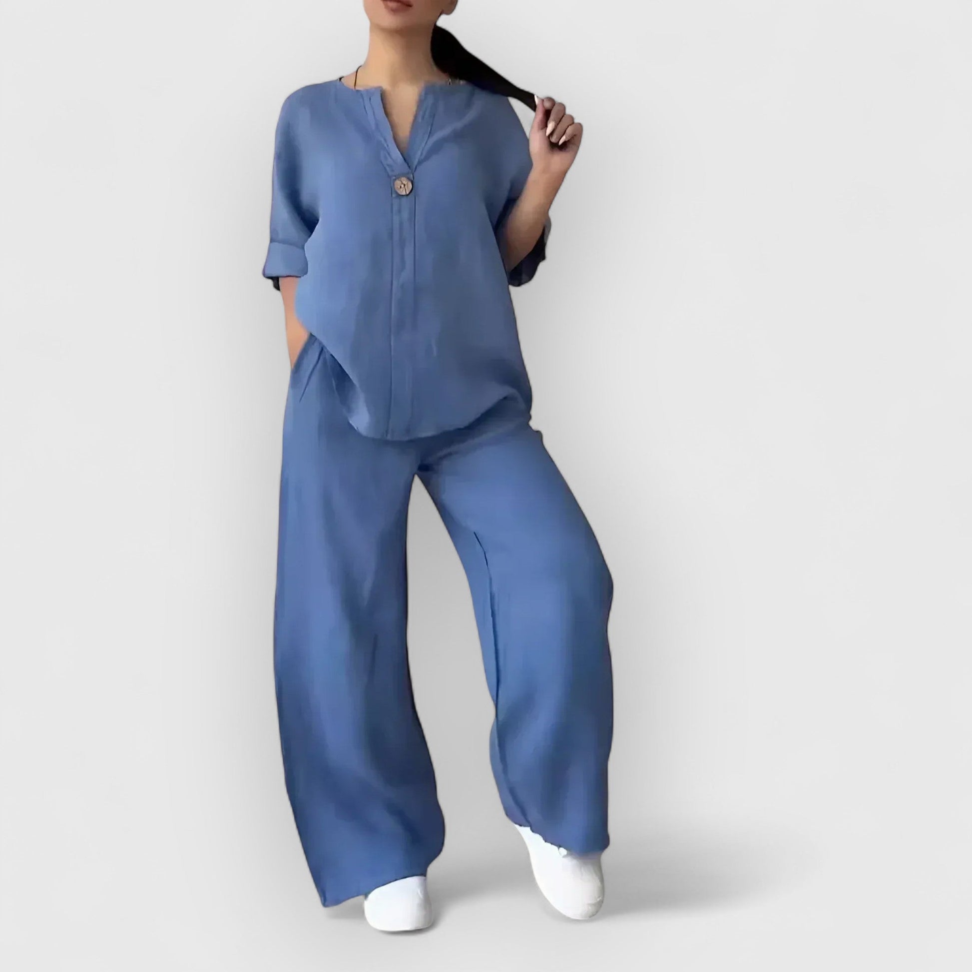 Stijlvolle dames co-ord set met tuniek en wijde broek – LUNÉA - Glamorix