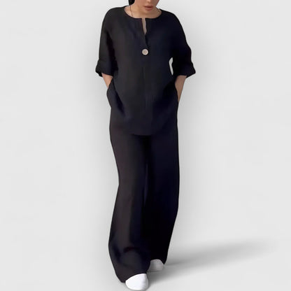 Stijlvolle dames co-ord set met tuniek en wijde broek – LUNÉA - Glamorix