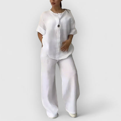 Stijlvolle dames co-ord set met tuniek en wijde broek – LUNÉA - Glamorix
