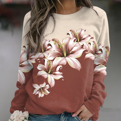 Dames sweatshirt met zachte bloemenprint en comfortabele pasvorm – FLORYA BloomSoft - Glamorix