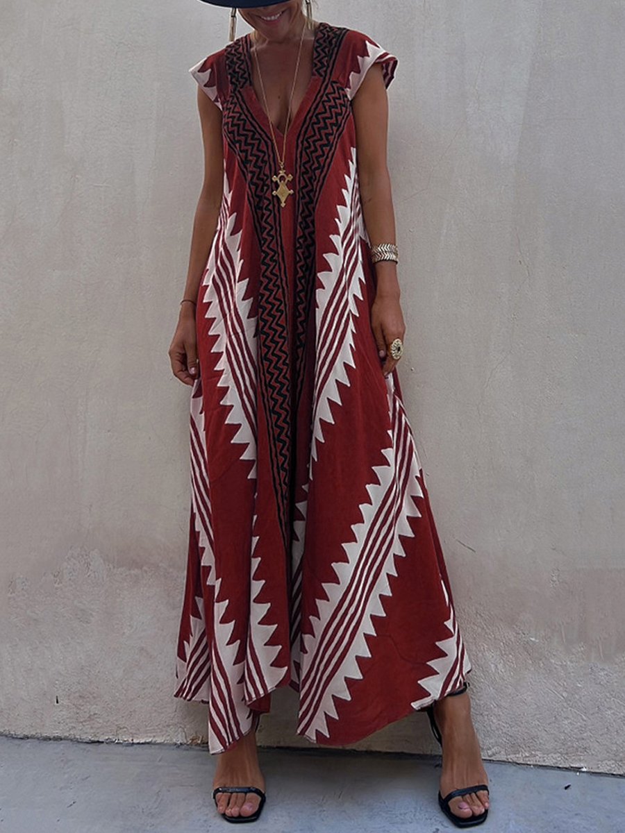 Luchtige maxi damesjurk met diepe V-hals en wijde mouwen – ALMA VIVA - Glamorix