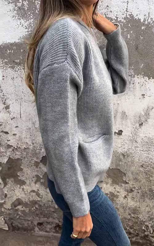JULINA - Casual Gebreid Vest met Voorzakken voor Comfort en Stijl