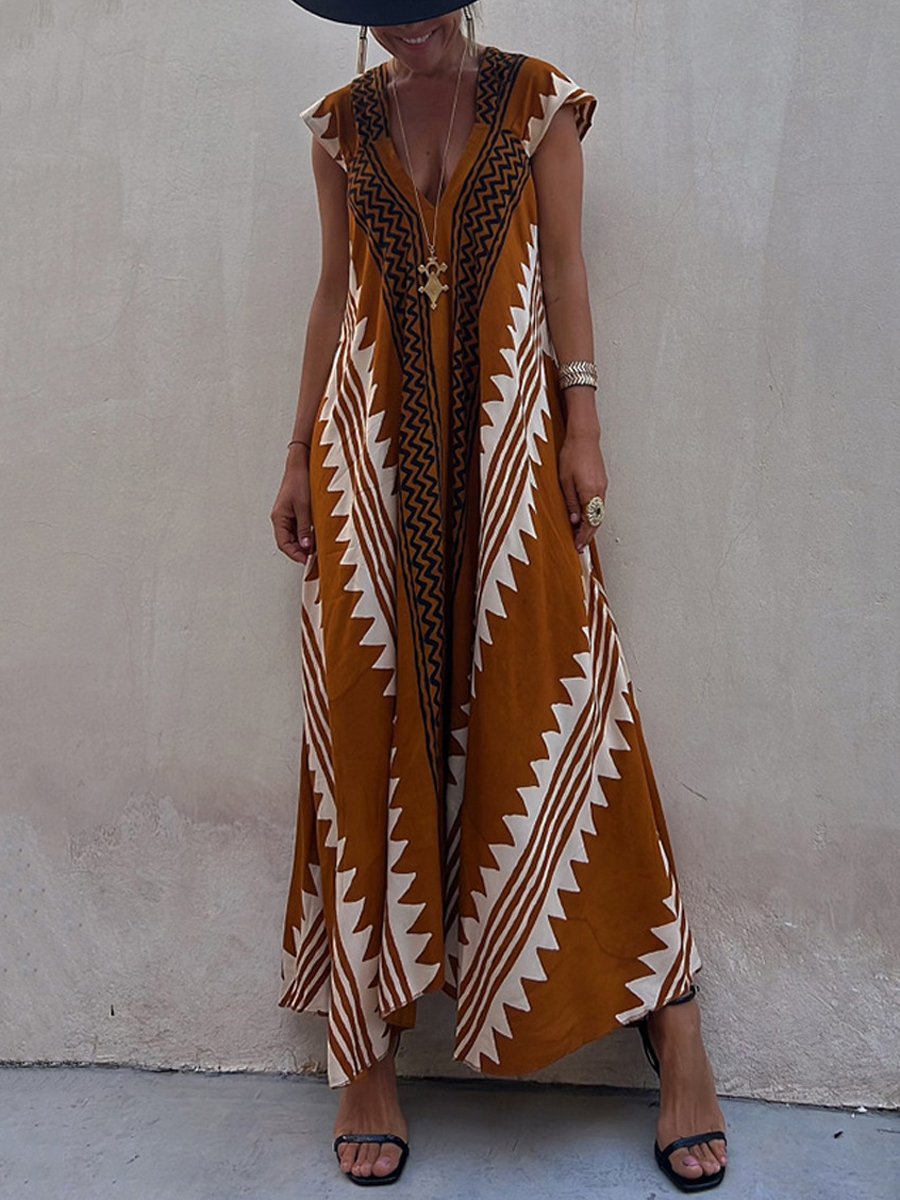 Luchtige maxi damesjurk met diepe V-hals en wijde mouwen – ALMA VIVA - Glamorix