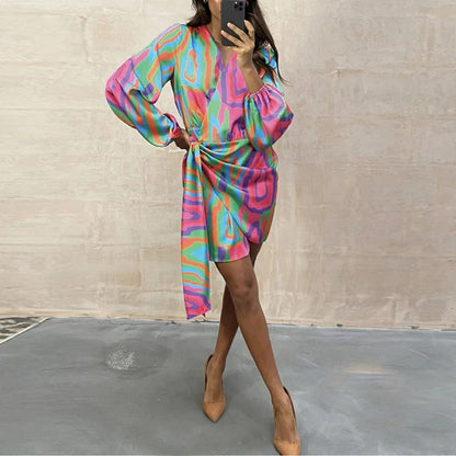 Dames overslagjurk met lange mouwen en tailleband – MIREILLE WRAP - Glamorix