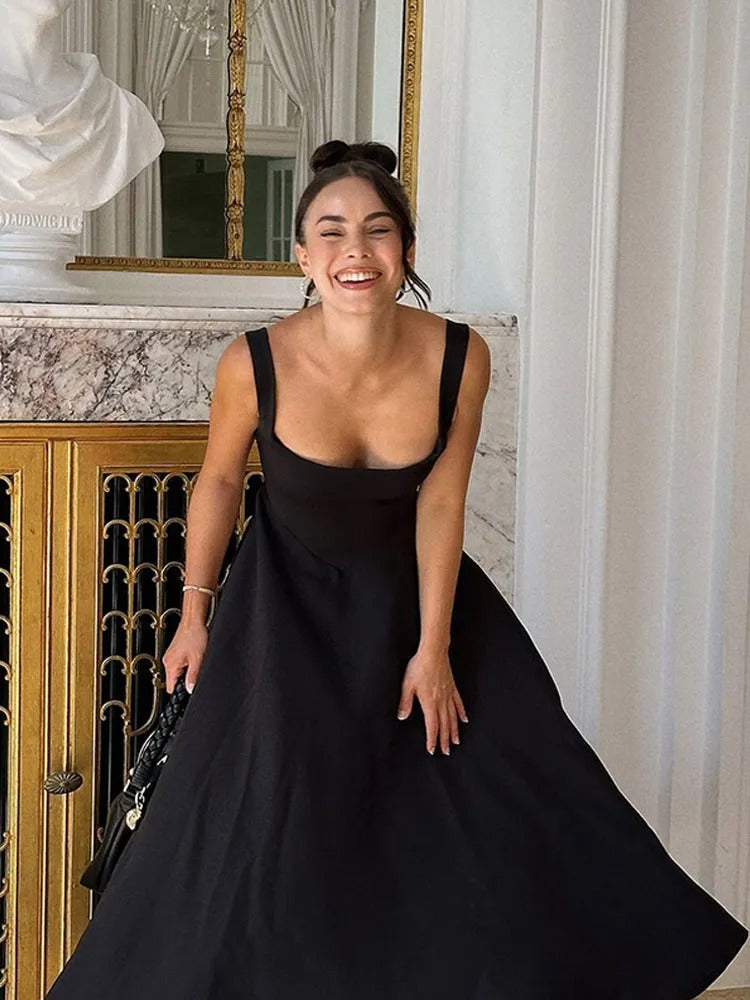 Naenia - Mouwloze midi jurk met vierkante hals - Glamorix