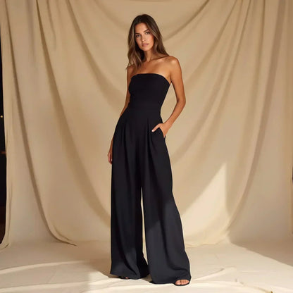 Strapless dames jumpsuit met wijde pijpen en elegante flow – Sorellia FlowSuit - Glamorix