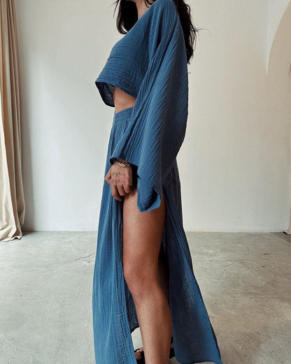 Tweedelige zomerset met cropped top en zwierige maxi rok – SANTINA SET - Glamorix